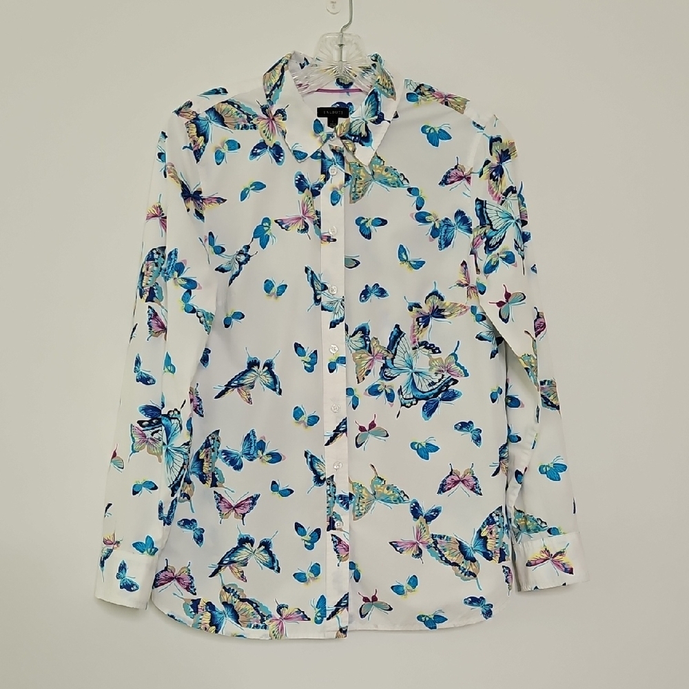 Talbots Cotton Butterfly Button-up Shirt Fairy Whimsical Size Small